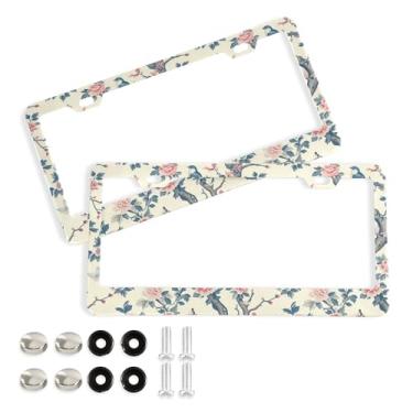 Imagem de SEHANY Molduras de placa de licença de flores florais coloridas, capas de moldura de placa de carro de alumínio à prova de ferrugem com orifícios elípticos e parafusos serve para veículos padrão dos