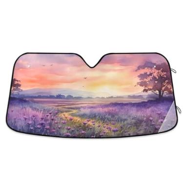Imagem de ATTX Para-brisa de carro Sunset in A Purple Field 139.7 cm x 70.1 cm Protetor solar universal com proteção UV, persiana de janela dianteira automática dobrável para caminhões Sedans SUVs #75