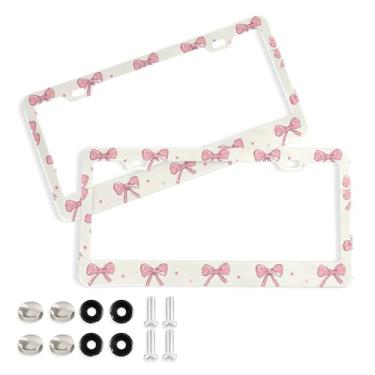 Imagem de SEHANY Lindas molduras de placa de licença de arco rosa, capas de moldura de alumínio à prova de ferrugem com orifícios elípticos e parafusos, serve para acessórios de carro de tamanho padrão de