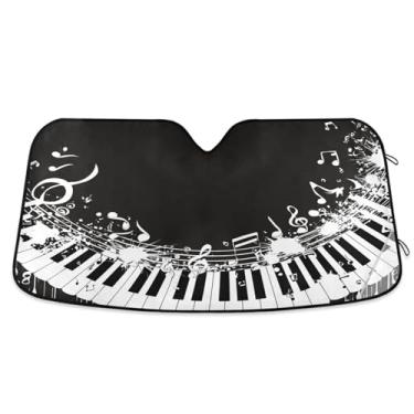 Imagem de ATTX Piano Keys Notas Musicais Para-brisa Carro 139.7 cm x 70.1 cm Escudo Solar Universal com Proteção UV, Persiana de Janela Frontal Auto Dobrável para Sedans SUVs Caminhões #151
