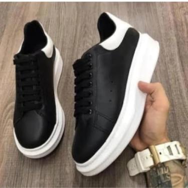 Imagem de Tênis Masculino Sneaker Casual Sola Alta Sapatenis Confortável Couro Vegano Aumenta Altura Estiloso Versátil (PRETO/BRANCO, BR, Adulto, Numérico, 41)