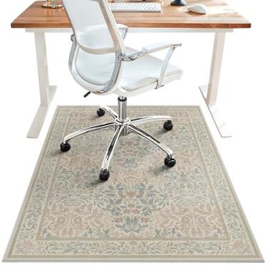 Imagem de Tapete de cadeira de escritório de 122 cm x 152 cm para piso de azulejo de madeira, protetor de tapete floral para cadeira de computador, tapete de vinil antiderrapante fino de pilha baixa, tapete
