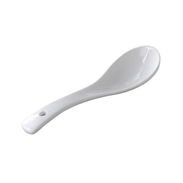 Imagem de Concha de sopa Conjunto de 10 colheres sopa cerâmica, asiático, chinês, wonton, japonês, soba, colher arroz, ramen, macarrão, branco