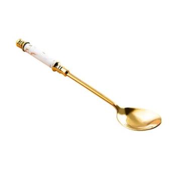 Imagem de Concha de sopa Conjunto de colheres café expresso 2, pequenas aço inoxidável, demitasse 5,7 polegadas para chá, sobremesa, aperitivo(Branco)