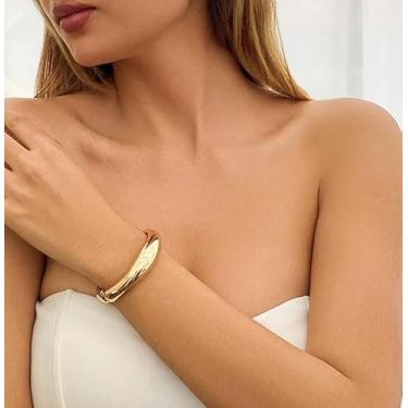 Imagem de Pulseira de ouro grosso para mulheres, presente de presente de amizade, presente de amizade, presente de amizade para mulheres, dia dos namorados, Medium, Latão, Sem Pedra Preciosa