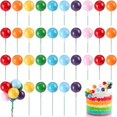 Imagem de Sieral 40 peças de mini balões de topo de bolo colorido arco-íris bolas redondas de cupcake para decoração de aniversário chá de bebê festa de casamento (cor clara, espuma)