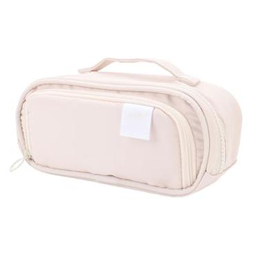 Imagem de Hyuduo Bolsa de Lápis de Lona de Grande Capacidade Com Organizador Removível, Bolsa de Armazenamento de Material de Escritório Escolar Bege para Estudantes e Professores