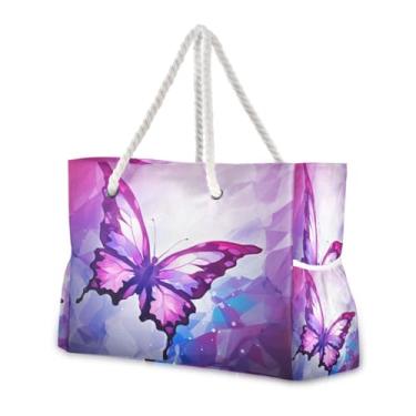 Imagem de Wassud Bolsa de praia grande para mulheres, abstrata, borboleta, impermeável, à prova de areia, bolsa de viagem com zíper e bolso para piscina, academia, acampamento