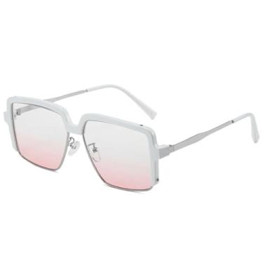 Imagem de JRLLFD Óculos de sol clássicos com armação grande, femininos e masculinos, fashion, de metal, para esportes ao ar livre, proteção UV400 (prata e rosa)