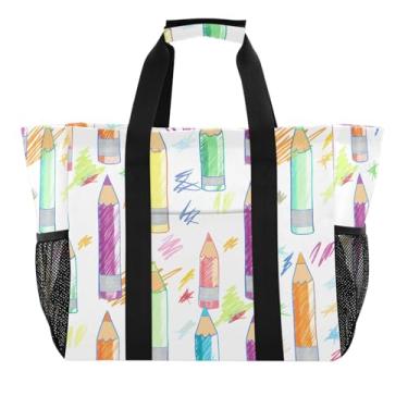 Imagem de Wassud Lápis coloridos, reutilizáveis, sacolas de compras, bolsa grande, impermeável, organizador de lona para praia, piquenique, lavanderia, viagem