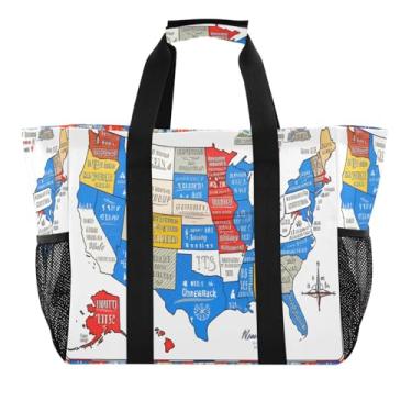 Imagem de Kigai Sacolas de compras reutilizáveis, mapa do mundo colorido, grande, sacola de compras resistente à água, bolsa de piscina dobrável para roupas, sapatos e piqueniques