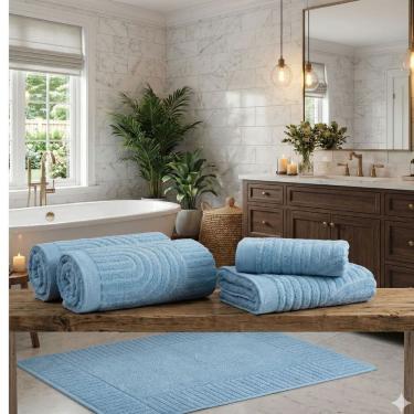 Imagem de Jogo De Banho 5 Peças Fio Penteado 100% Algodão Gigante Macio Toalha Grossa Dunna Luxo