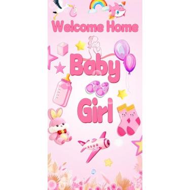 Imagem de Faixa Welcome Home Baby Girl, Decorações de Chá de Bebê Rosa 197 x 80 cm para Festa de Revelação de Gênero, Reutilizável e Durável, É um presente para futuras mamães. (rosa)