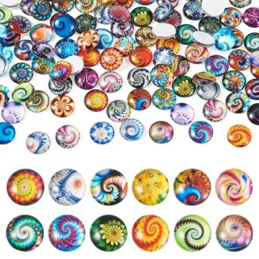 Imagem de Kissitty 100 peças 12 mm meia redonda floral domo cabochão padrão mandala vidro padrão flor cabochão flatback para fazer joias foto pingente colar scrapbooking camafeu artesanato