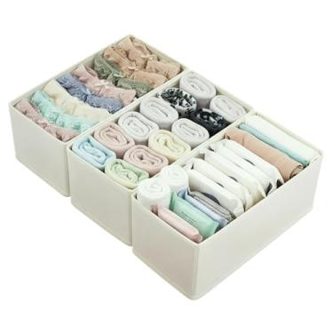 Imagem de DOUUGGEE Pacote com 3 organizadores de gaveta de roupa íntima pequena, bege, 28 cm, divisórias de gaveta para sutiã e roupas de bebê, guarda-roupa e armário para sala de estar
