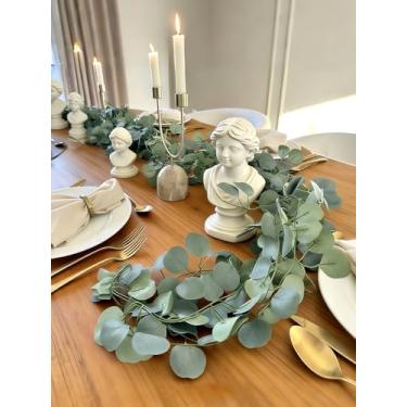 Imagem de 4 peças de guirlanda artificial de eucalipto, folhas de videira falsas para decoração de mesa de festa de casamento, guirlanda de parede para quarto