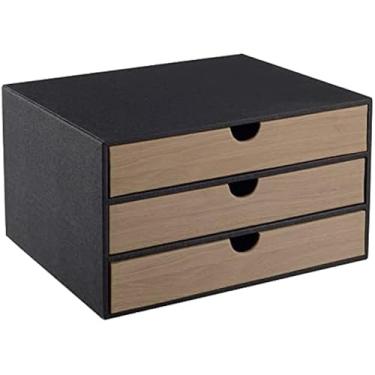 Imagem de Joyibay Organizador de mesa com gavetas, organizador de mesa de couro, armário de arquivos, material de escritório executivo, arquivamento de mesa, caixa de armazenamento empilhável de documentos de