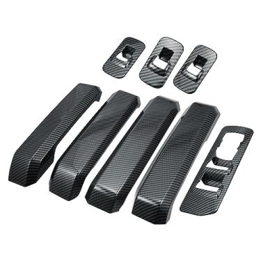 Imagem de X AUTOHAUX 1 conjunto ABS padrão de fibra de carbono janela para elevação de vidro cobertura do painel de interruptor tampa interna do cabo para Ford F-150 2015 2016 2017 2018 2019 preto