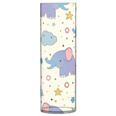 Imagem de JUZIHAI Vaso com estampa de elefante fofo para flores, 9,9 cm x 30 cm, cilindro de plástico, moderno, vaso de flores para centro de mesa de casamento, decoração de casa