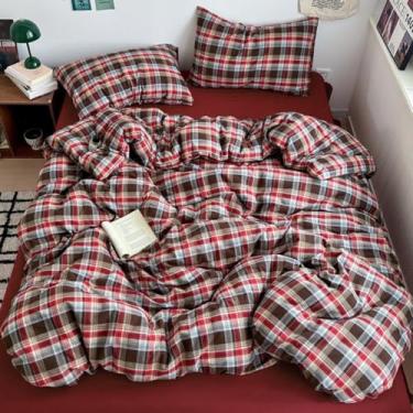 Imagem de Jolusere Jogo de cama queen xadrez vermelho com 3 peças de capa de edredom Gingham Buffalo quadriculada com 2 fronhas, 100% microfibra macia