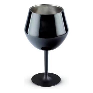 Imagem de Taça Térmica Premium 2 em 1, Aço Inox Preto, 420ml, Parede Dupla com Base Removível, 20cm Altura, para Vinho e Champanhe
