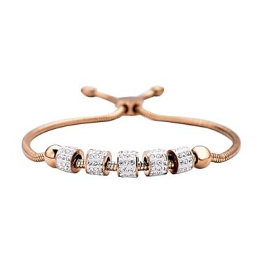 Imagem de Compre pulseira feminina de ouro rosa banhada a íon de cristal branco LC ajustável, Medium, NA, Na