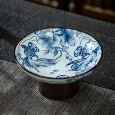 Imagem de FENNYYAR Prato de frutas doméstico de cerâmica estilo chinês, 12 cm 4,7 polegadas, prato de oferta Guanyin God of Wealth Front Buda