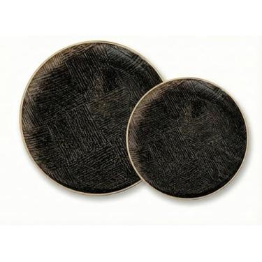 Imagem de Lillian Tablesettings Conjunto de pratos de plástico de carvão matizado de 32 peças, pratos de jantar de 40 x 25 cm e pratos de salada de 40 x 18 cm, pratos descartáveis pesados com borda dourada