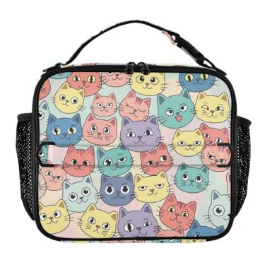 Imagem de Joisal Lancheira de gato fofo de desenho colorido para mulheres, meninas, lancheira masculina e infantil, lancheira para trabalho, bolsa térmica portátil para adultos