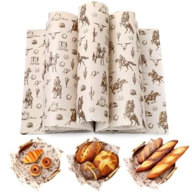 Imagem de JarThenaAMCS 150 peças de papel de cera de cowboy ocidental, marrom, sanduíche, papel de delicatessen, rodeio, à prova d'água, à prova de óleo, para cozinha, aniversário, chá de bebê