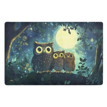 Imagem de Corujas Floresta Noite Capacho Azul 81,3 cm x 50,8 cm Tapete de boas-vindas engraçado durável para entrada externa pátio varanda