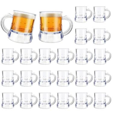 Imagem de yvsay Caneca de cerveja de plástico com 24 peças, mini canecas de cerveja transparentes de base pesada de 59 ml, canecas de cerveja de plástico para bebida de festa, tequila, vodca, cerveja, canecas