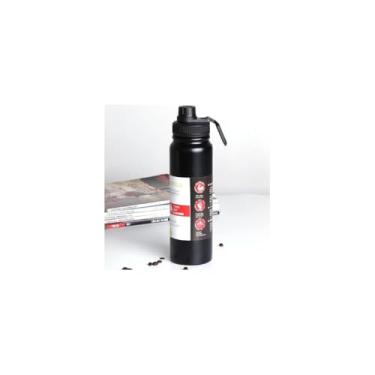 Imagem de Garrafa Térmica de Aço Inox, 500ml, Preta, Parede Dupla com Isolamento a Vácuo, Tampa Conversível em Copo, 32cm x 8.5cm, para Bebidas Quentes e Frias