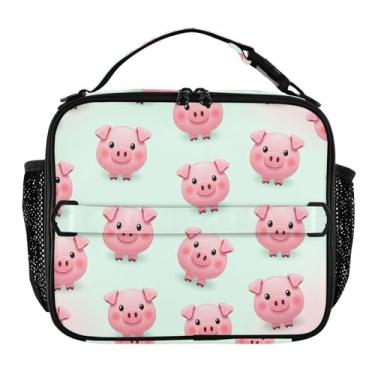 Imagem de Joisal Lancheira rosa fofa de porcos turquesa para mulheres, meninas, lancheira masculina e infantil, lancheira para trabalho, bolsa térmica para adultos