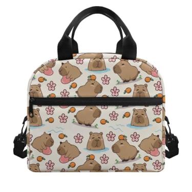 Imagem de Luzeephang Lancheira macia com desenho capivara para adultos, lancheira leve e isolada, fecho de zíper e lancheira feminina fácil de limpar