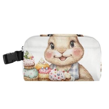 Imagem de TSENQUE Lancheira personalizada com estampa de coelho sorridente em aquarela para mulheres, meninas, lancheira masculina e infantil, lancheira para trabalho, portátil, estampa animal, bolsa térmica