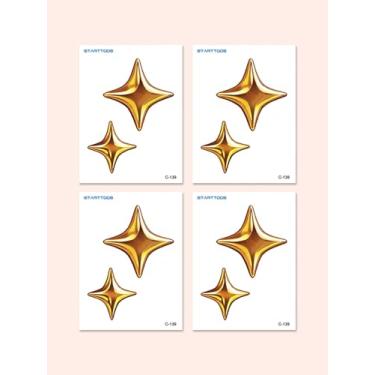 Imagem de 4 peças tatuagem minimalista dourada tamanho duplo pentagrama festa presente de férias mão ombro ombro clavícula temporária impermeável tatuagem adesivo