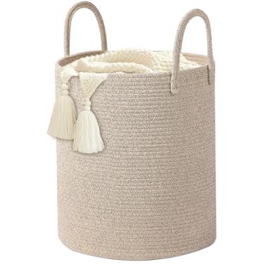 Imagem de HOBASKET Cesto de roupa grande de tecido, cesta de armazenamento de corda de algodão 60L para cobertores na sala de estar, cesto de berçário alto decorativo para brinquedos e roupas, cesta de bebê