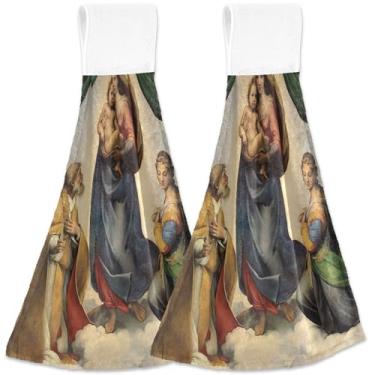 Imagem de TSENQUE Raphael Painting Sistine Madonna Toalhas de Mão Penduradas para Cozinha Absorvente Conjunto de 2 Toalhas de Banheiro Macias, Essenciais de Cozinha Decorativos Personalizados 47 x 35 cm