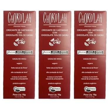 Imagem de Kit 3X: Chocolate 70% Cacau com Castanhas Orgânico CHoKolaH 80g