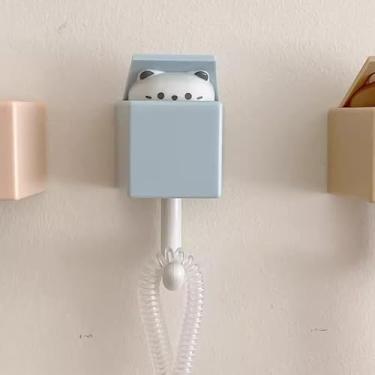 Imagem de Pacote com 4 ganchos fofos para chaves de gato e rato - suporte adesivo montado na parede, decoração criativa de desenho animado para chaves, bolsa de casaco, organizador de entrada de sala de