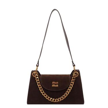 Imagem de GESALOP Bolsa tiracolo 2025 nova moda retrô com aba média, bolsa clutch de couro vegano macio Y2K, Café, Medium