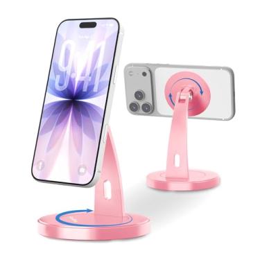 Imagem de Aoviho Suporte magnético para telefone, suporte de alumínio giratório de 360° com base antiderrapante, design elegante para trabalho, uso sem usar as mãos, compatível com iPhone 17 Pro Max 16-12