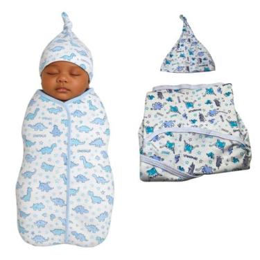 Imagem de Cueiro Swaddle Charutinho Algodão Ajuste Auto-colante Dinos - Minha Es