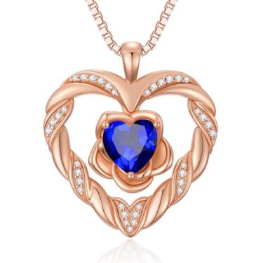 Imagem de WYDDO Colares de coração de flor rosa para mulheres, mãe, pedra do mês de nascimento, pingente, aniversário, Natal, Dia dos Namorados, joias presentes para sua esposa, filha, mãe, One Size, Base