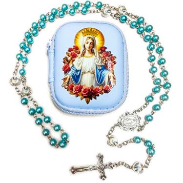 Imagem de PLONKLY Rosário católico para mulheres – contas de pérola com cruz clássica, caixa de oração com zíper da Virgem Maria, presentes de primeira comunhão, joia de confirmação de batismo, 6mm, Zinco, Sem