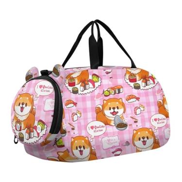 Imagem de Bolsa esportiva para meninos, coalas fofos, Natal, verde, presente de fim de semana, bolsa de viagem para meninas, Linda comida rosa Shiba Inu Puppy, Clássico