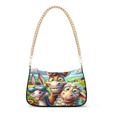 Imagem de Bolsa de ombro com desenho animado de burro de fazenda, corrente de lhama, bolsa de mão média com estampa engraçada para mulheres, uso diário, festa casual