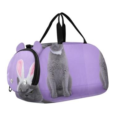Imagem de Linda bolsa de viagem Cupid Pug Love para meninas, bolsa de viagem para o fim de semana, bolsa de viagem para crianças, Coelhinho da Páscoa, gato, roxo, Clássico
