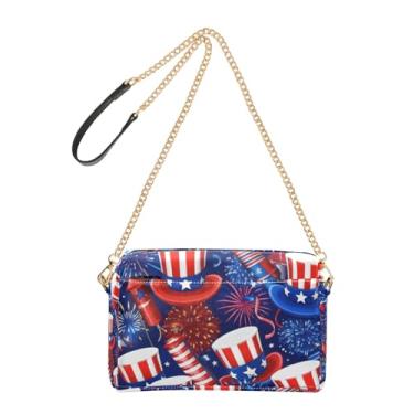 Imagem de Joitme Bolsa feminina com desenho animado vermelho azul fogos de artifício bolsa tiracolo de couro PU bolsa de ombro alça de corrente bolsa para celular fofa